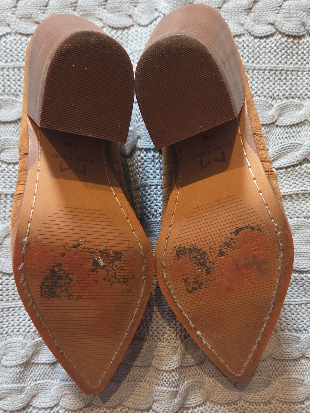 Marc Fisher Gabbi Tan Suede Pointed Snip-Toe Block Heel Slide-On Mule Booties 7 - Picture 5 of 7